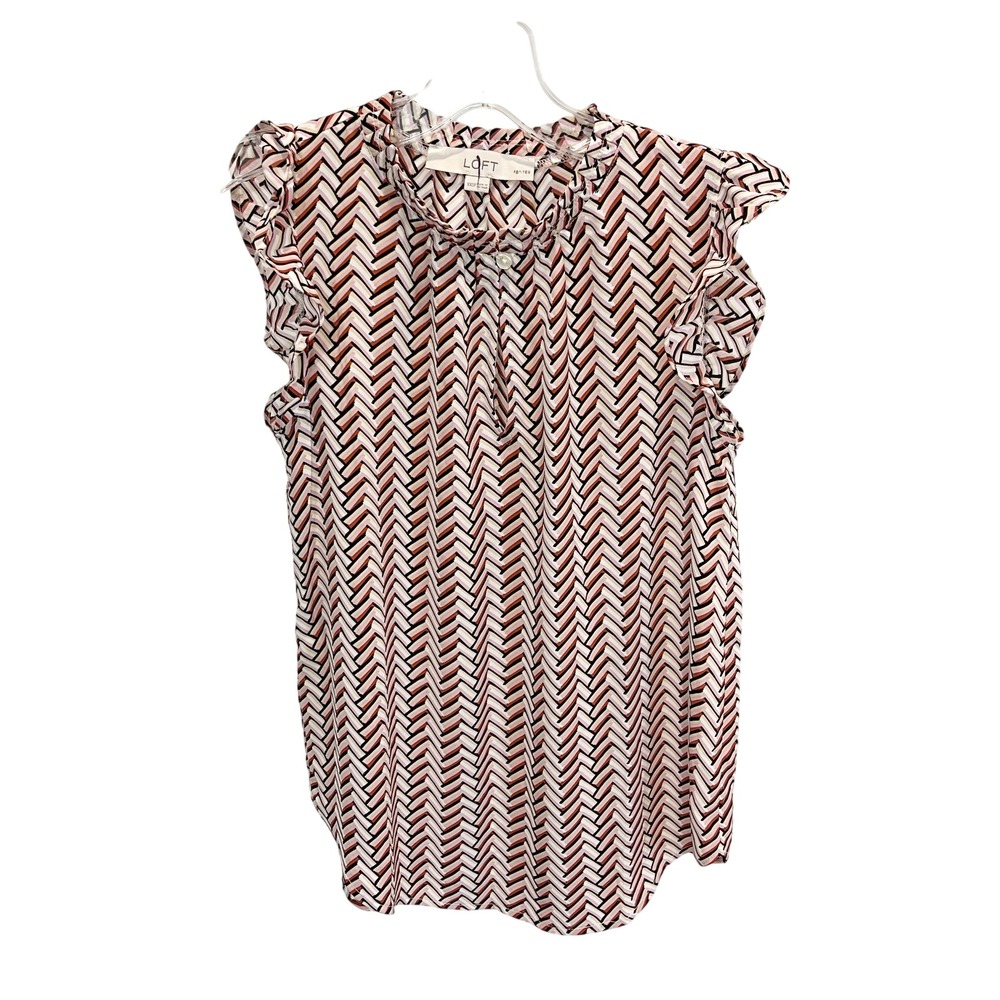 NEW LOFT Geometric Ruffle Sleeveless Blouse Pink Orange Black Chevron Geo XXSP